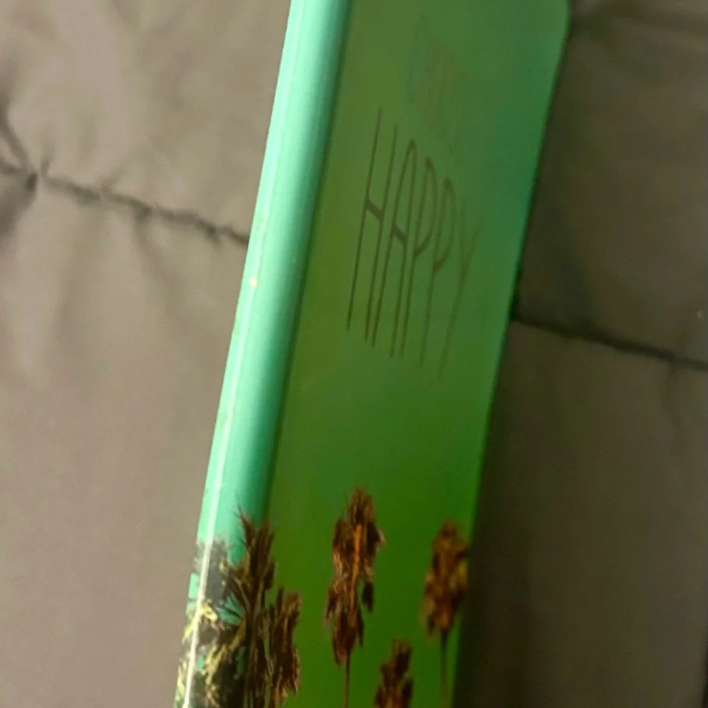 I pad cover green w Palm tree pattern. Silver text